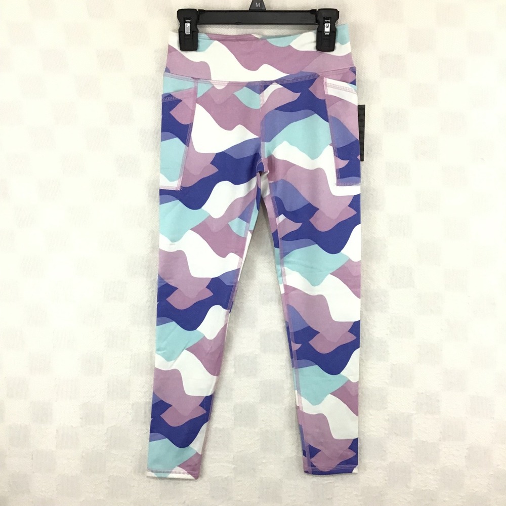 Athletic Works Girls M 7-8 Purple Teal Abstract Camo Active Leggings Pockets